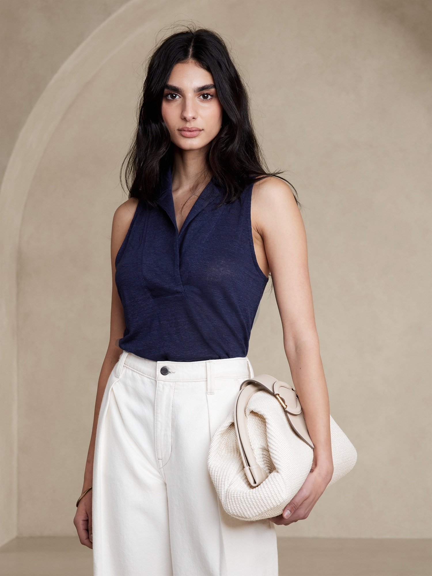 Linen Sleeveless Polo | Banana Republic