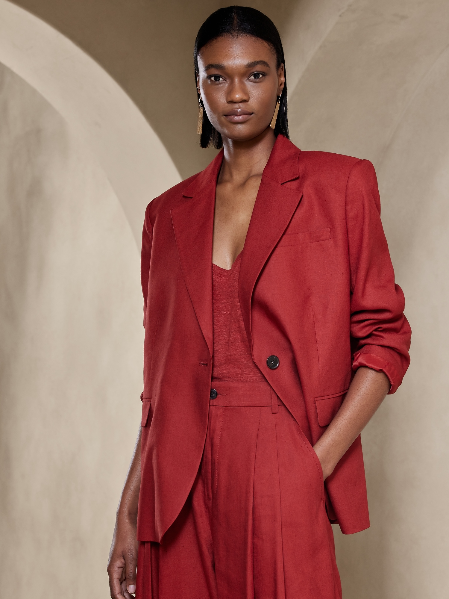 Zara red clearance blazer womens