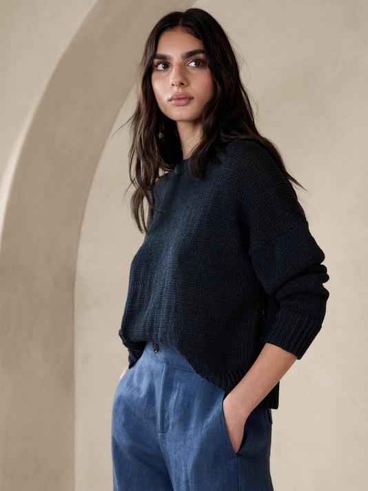 Christine Cropped Linen-Cotton Sweater
