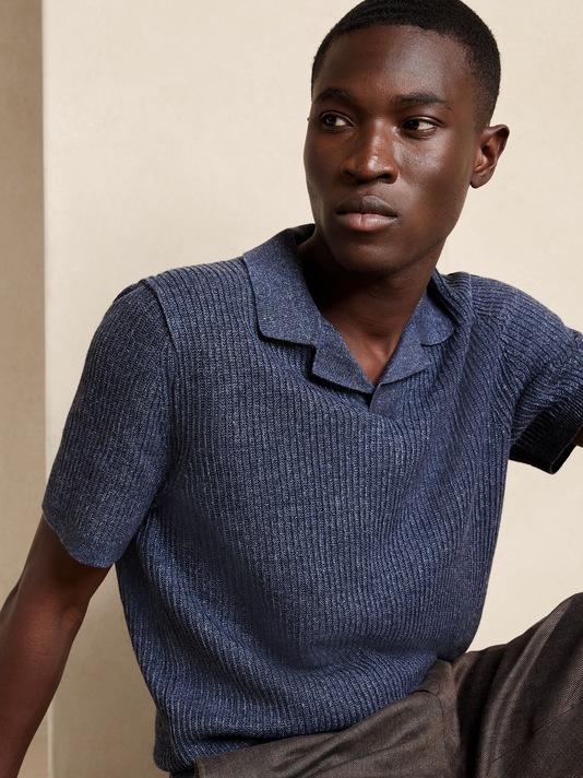 Theo Linen-Cotton Sweater Polo