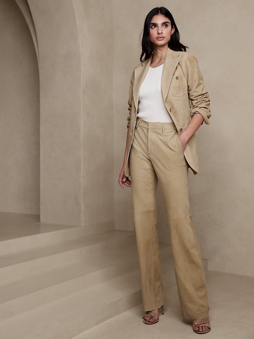 【Raucohouse】Cream jersey slim bootcut pants High-Waisted Ankle-Length Trousers Style 241226 | 1ère Avenue