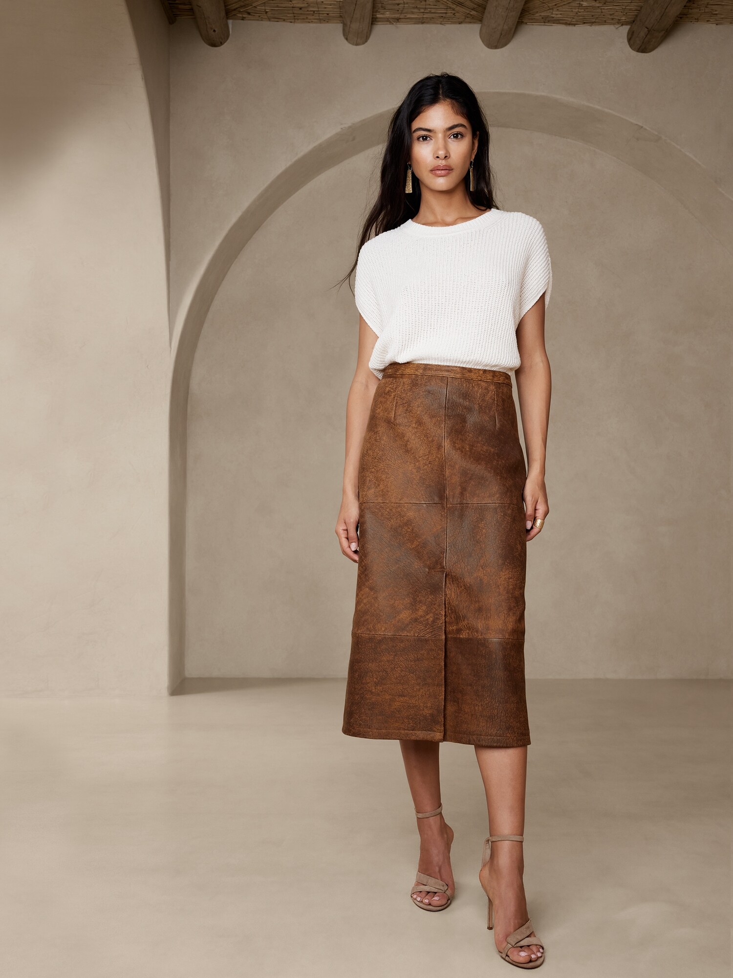 Banana Republic BR ARCHIVES Leather Walking Skirt brown. 1