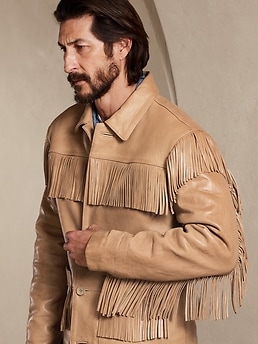 fringe sleeve leather jacket