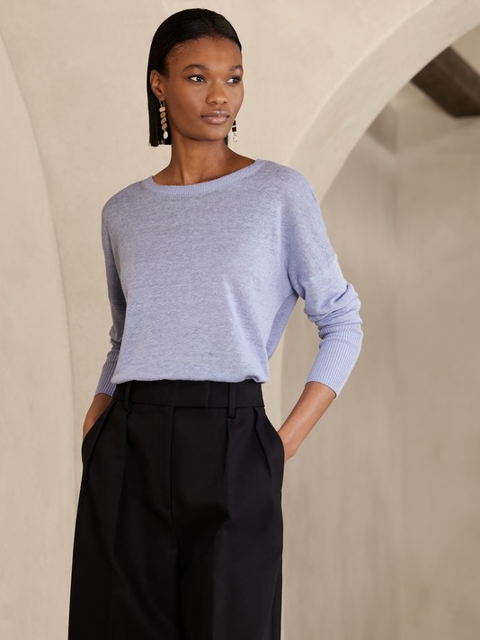 Cait Linen-Blend Long-Sleeve Sweater