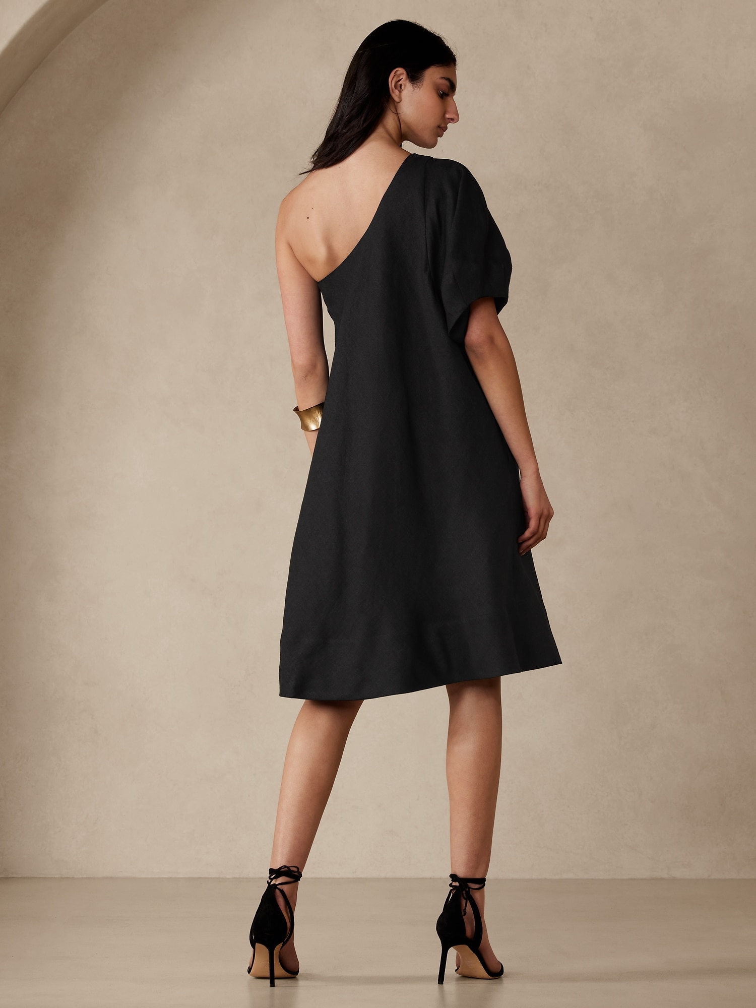 Odile One-Shoulder Linen Dress
