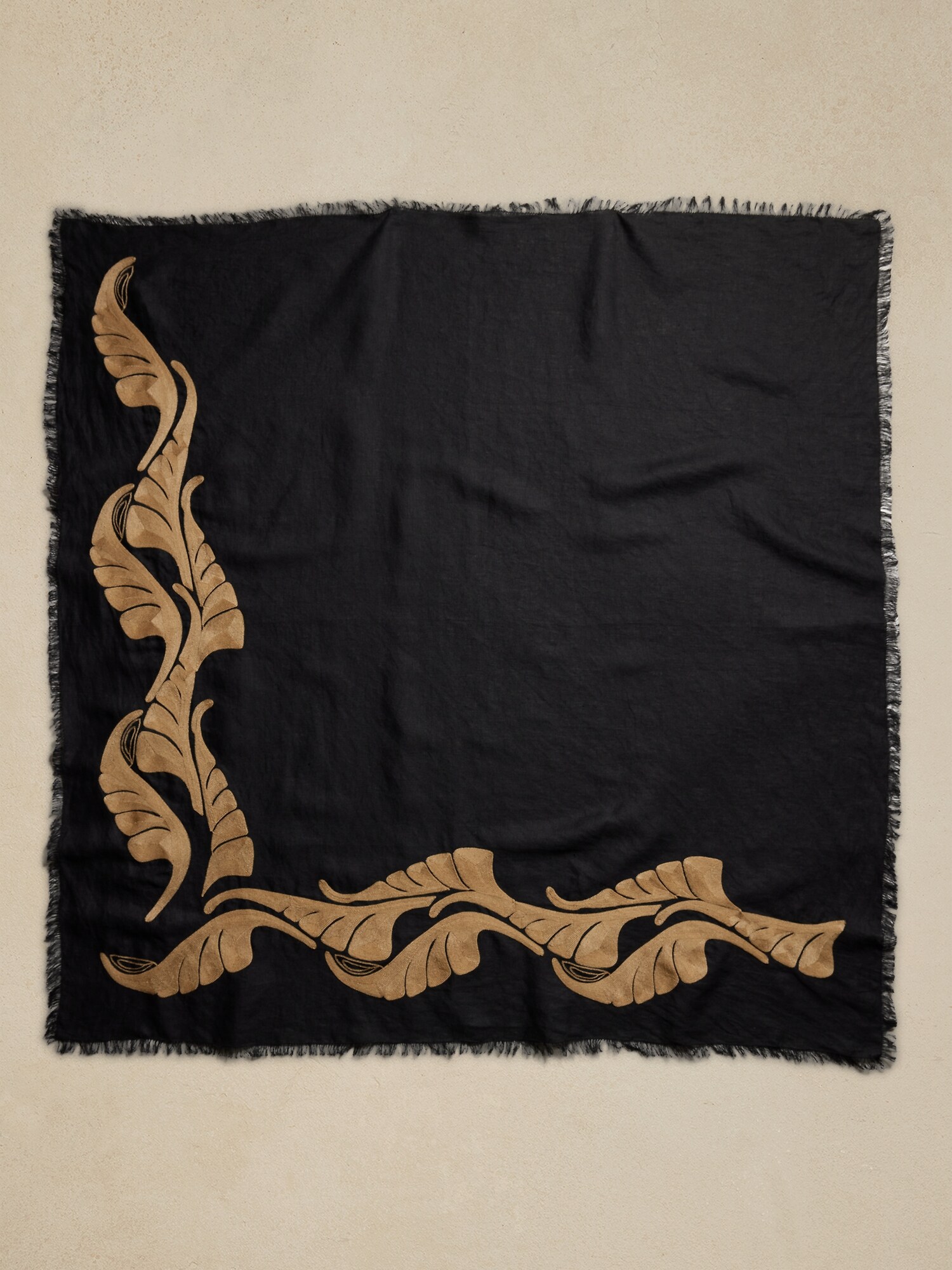 Banana Republic Botanica Embroidered Linen Scarf black. 1