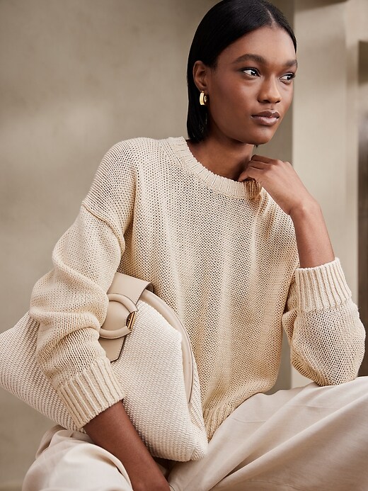 Christine Cropped Linen-Cotton Sweater | Banana Republic