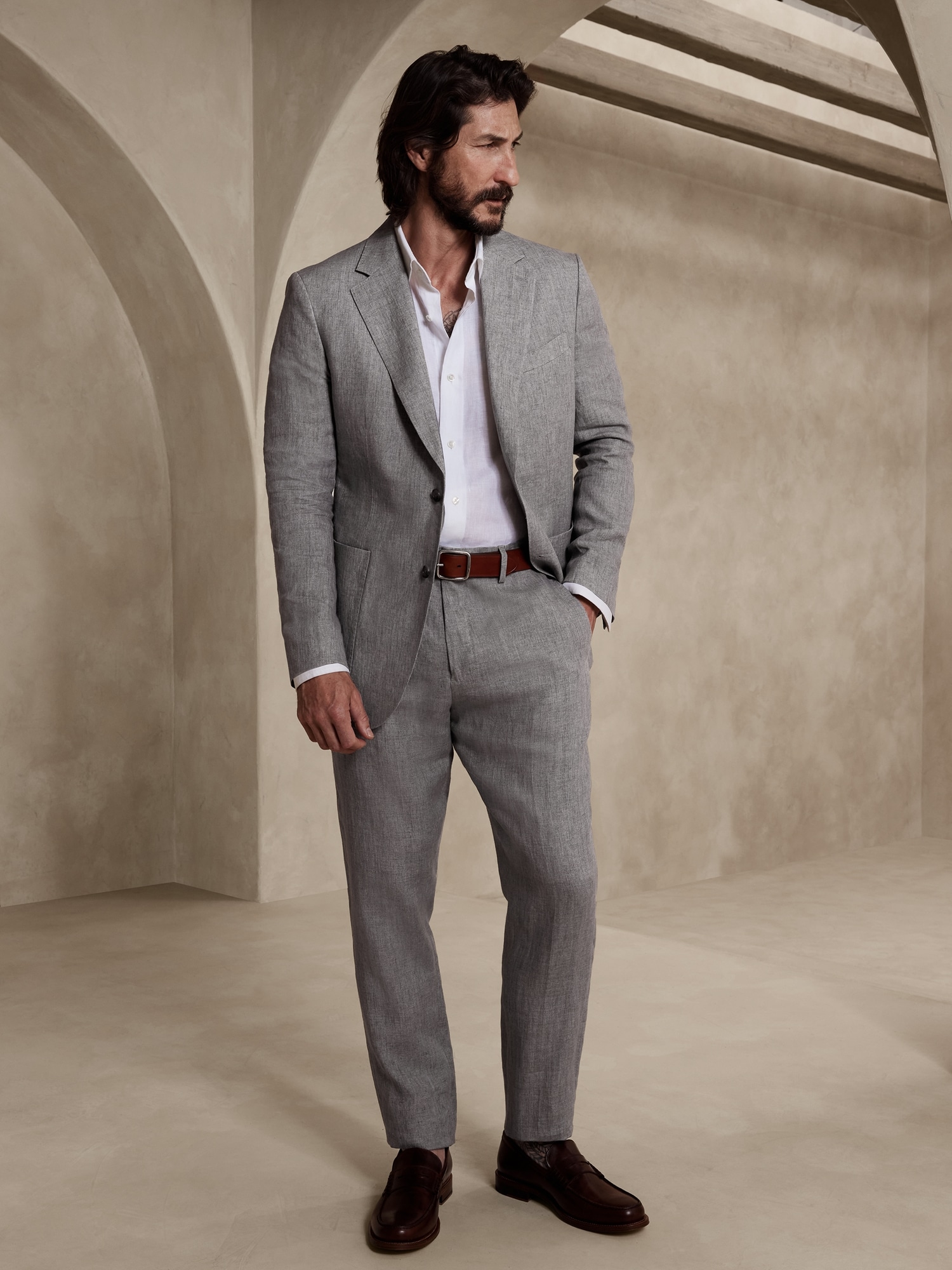 Men's Brown Linen Tailored Suit Pants