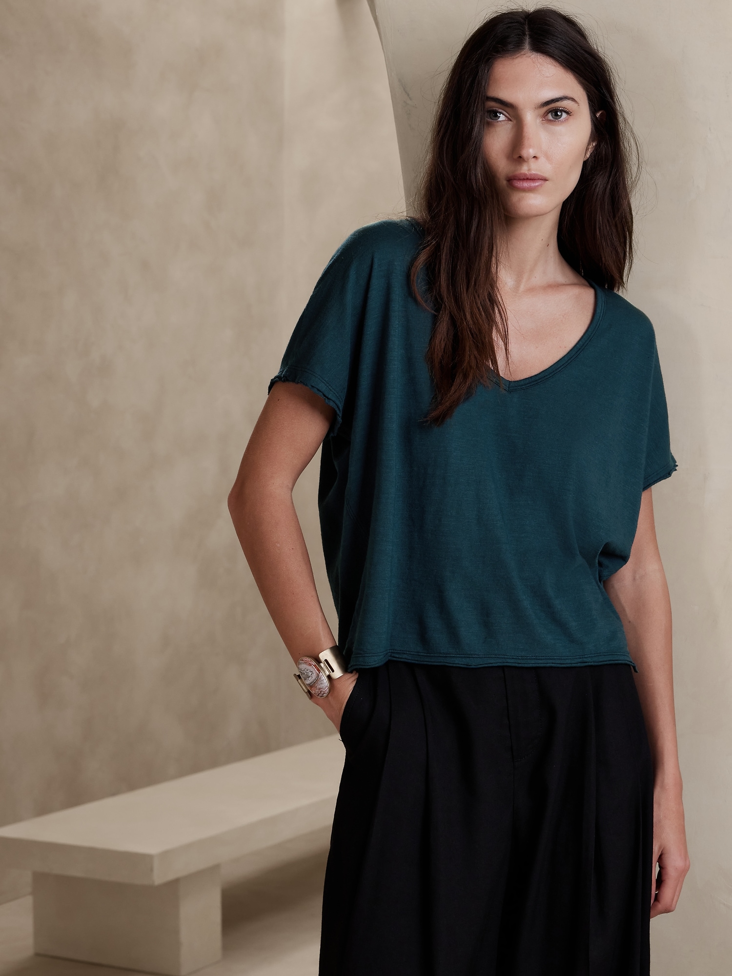 Slub V-Neck T-Shirt