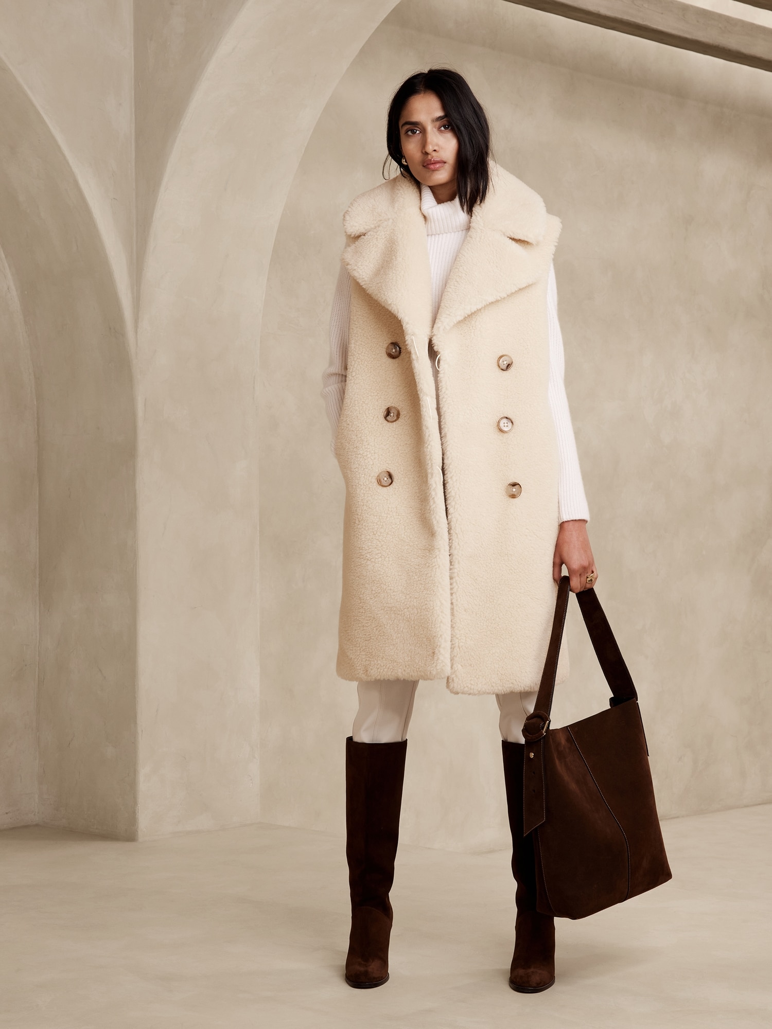 Banana republic shearling sales cocoon coat