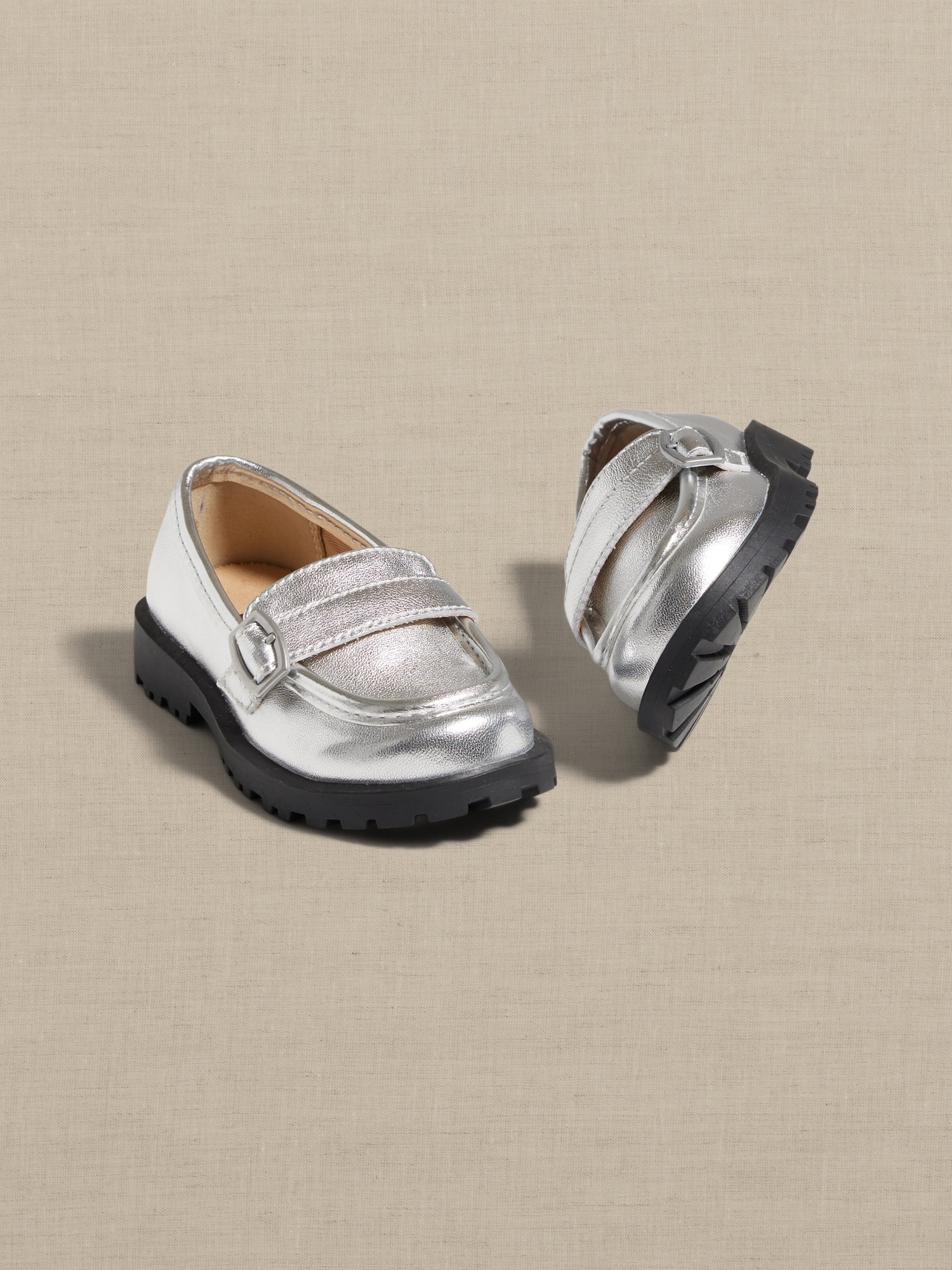 Luz Metallic Leather Loafer For Toddler