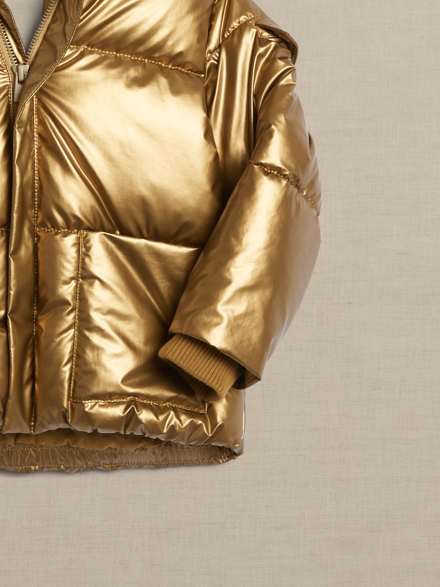 Gymboree Girls Metallic Gold Puffer Zip Jacket Hooded Fleece Lined Winter