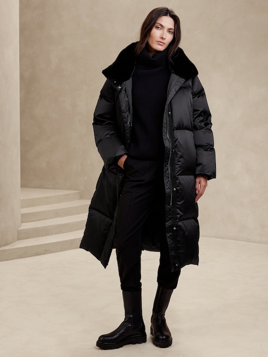 Alps Long Satin Puffer Coat