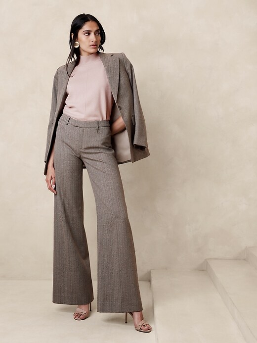 Anona Tall Mid Rise Modal Cashmere Blend Trousers in Chestnut