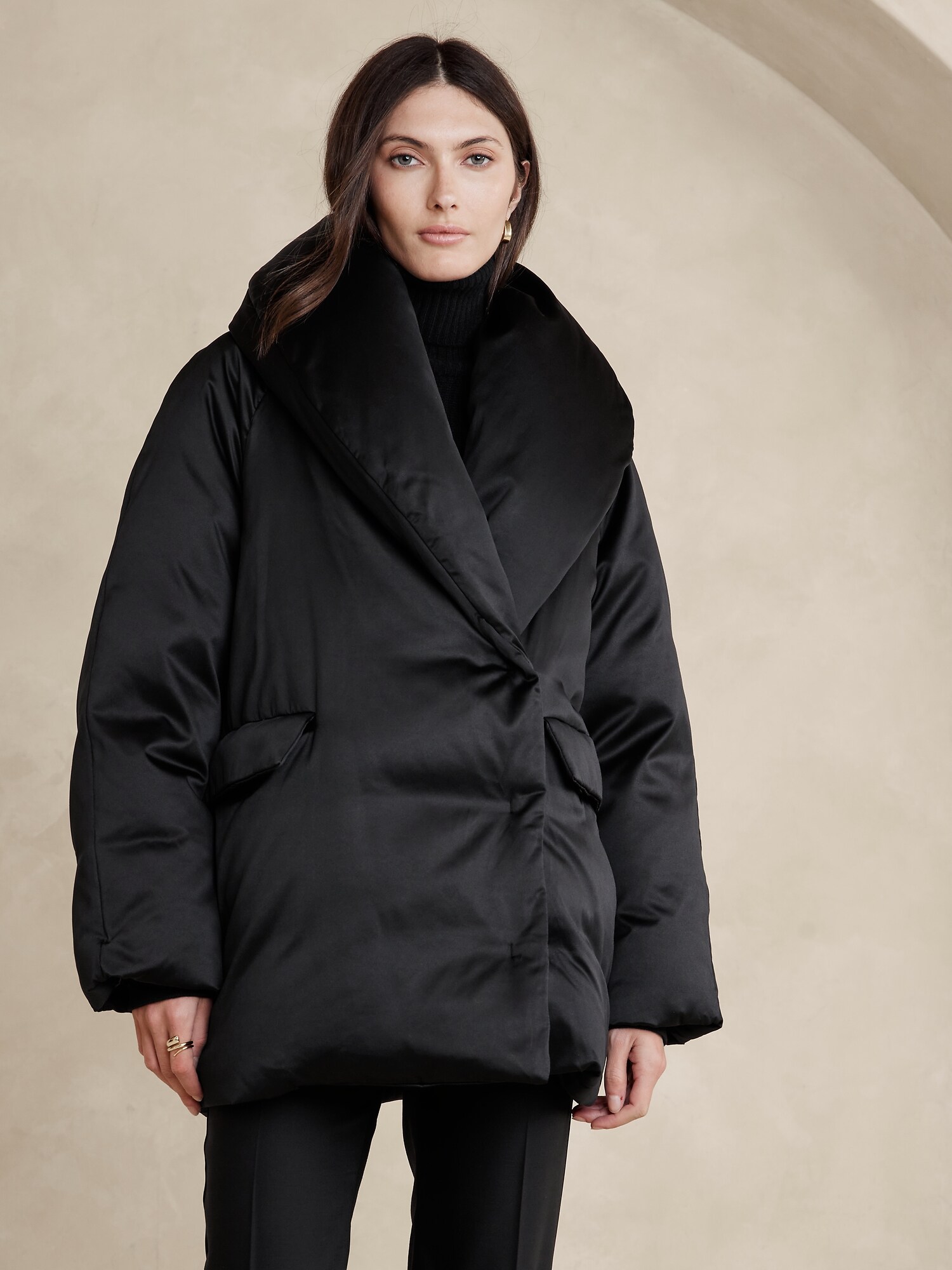 Lucila Satin Puffer Coat | Banana Republic