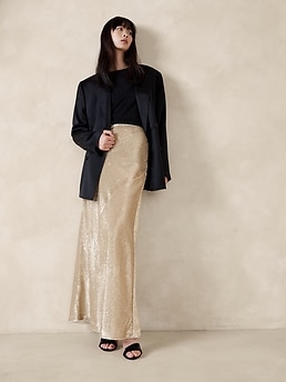 Cream sequin maxi clearance skirt