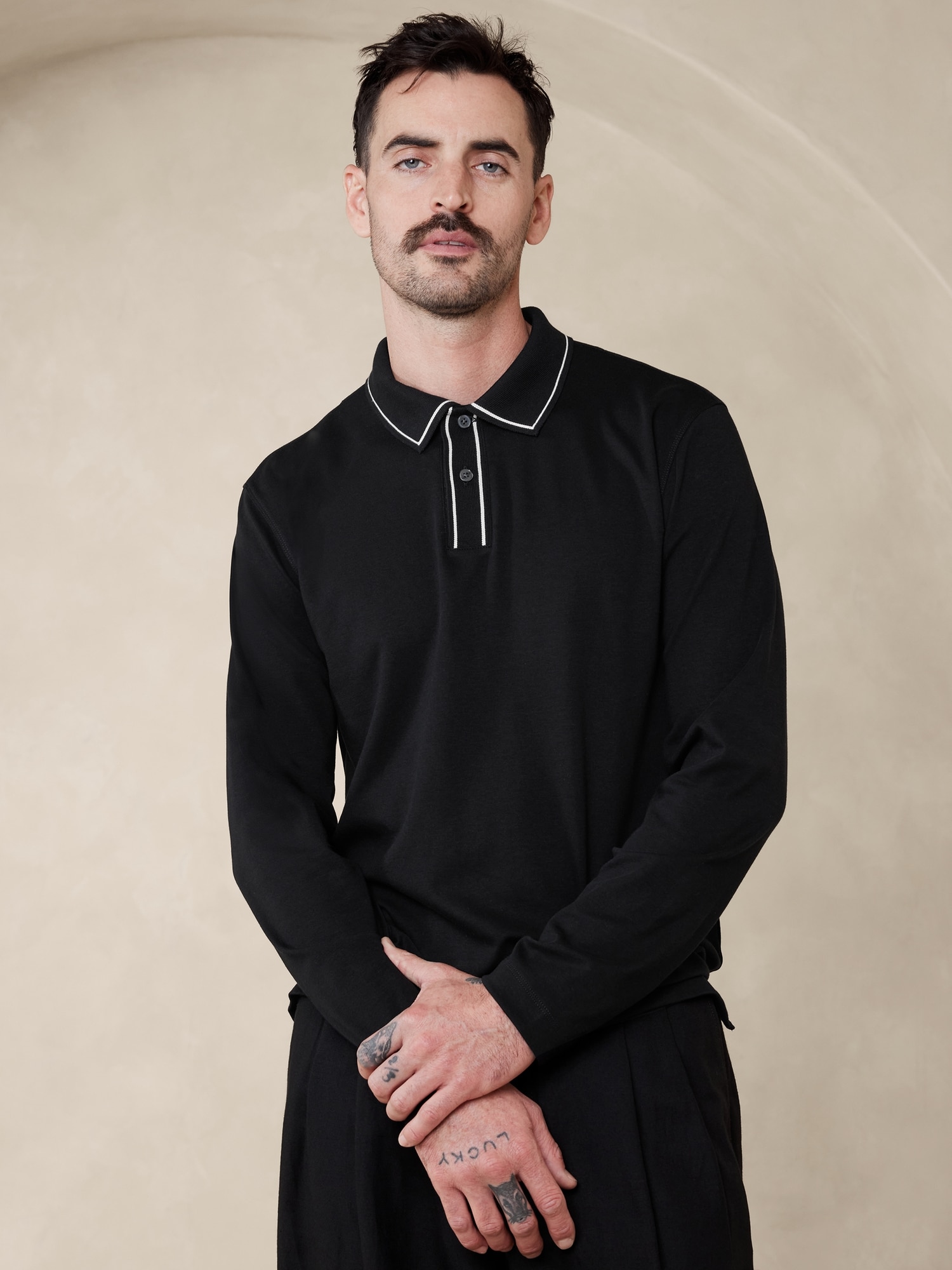 Luxury-Touch Long-Sleeve Polo