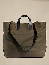 Black nylon tote with brown leather handles best sale