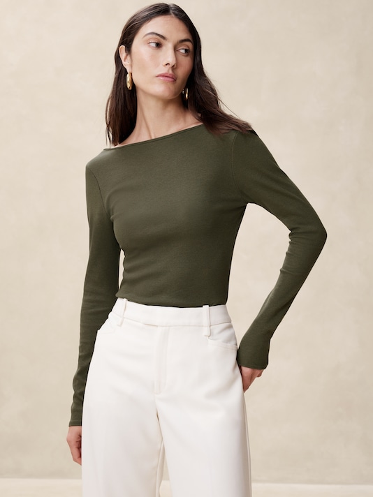 Ribbed Scoop-Back Top