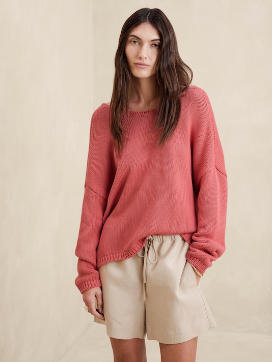 Demi Cotton-Silk Scoop-Back Sweater