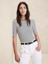 Ribbed Cap-Sleeve T-Shirt