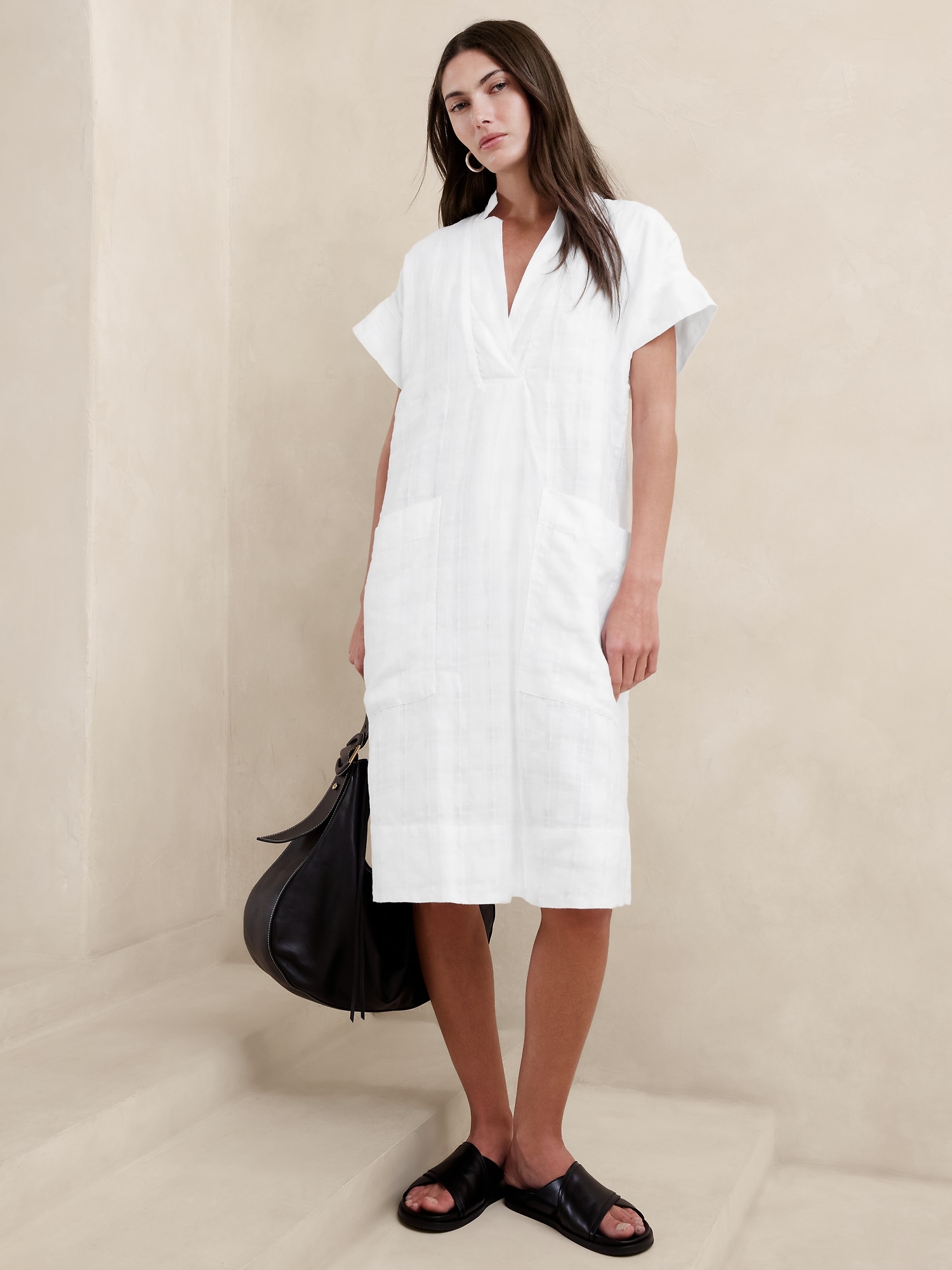 RW&CO Crew-Neck Short Sleeve Dress with Front Tie - Thyme Maternity