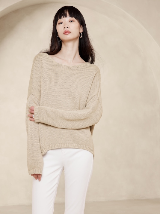 Demi Cotton-Silk Scoop-Back Sweater
