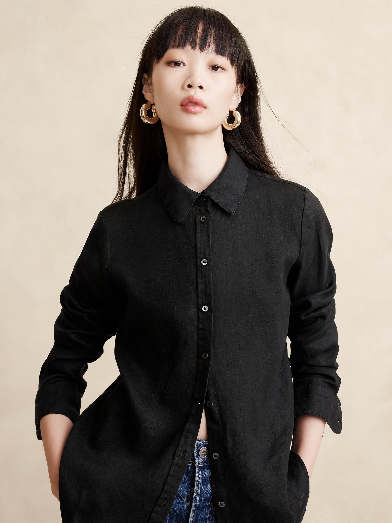 Black Linen Full Sleeve Shirt