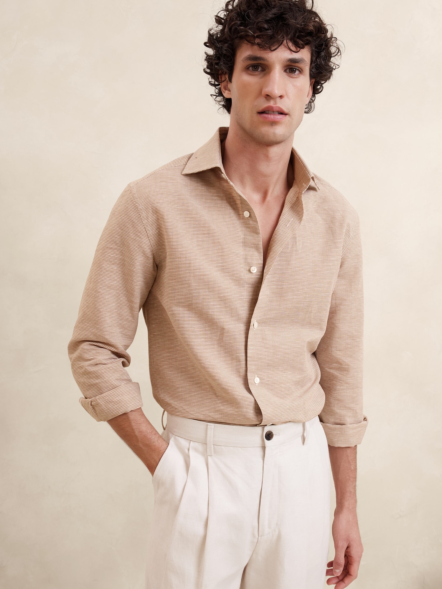 Chemise habillée en lin et coton ajustée