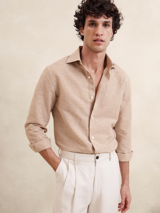 Chemise habillée en lin et coton ajustée