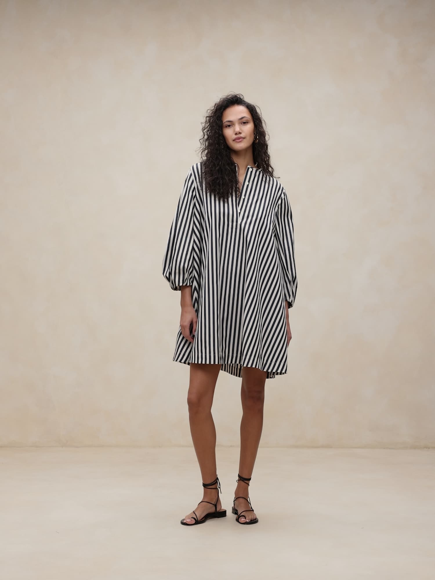 Poplin Lantern-Sleeve Mini Dress