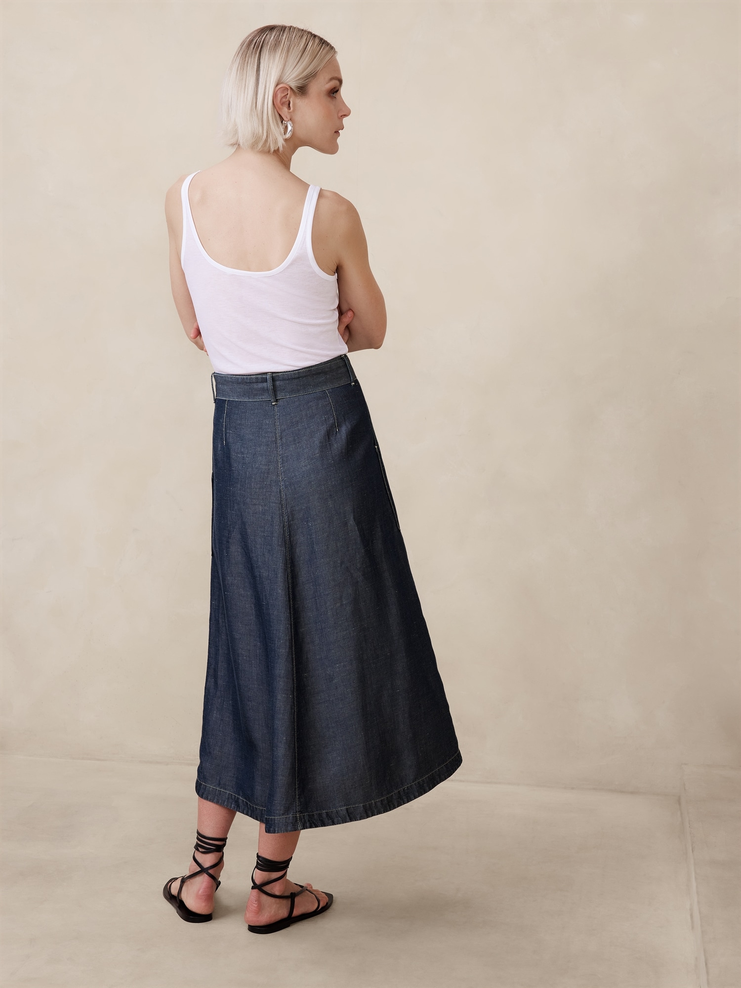 Jupe longue en chambray, lin et TENCEL™