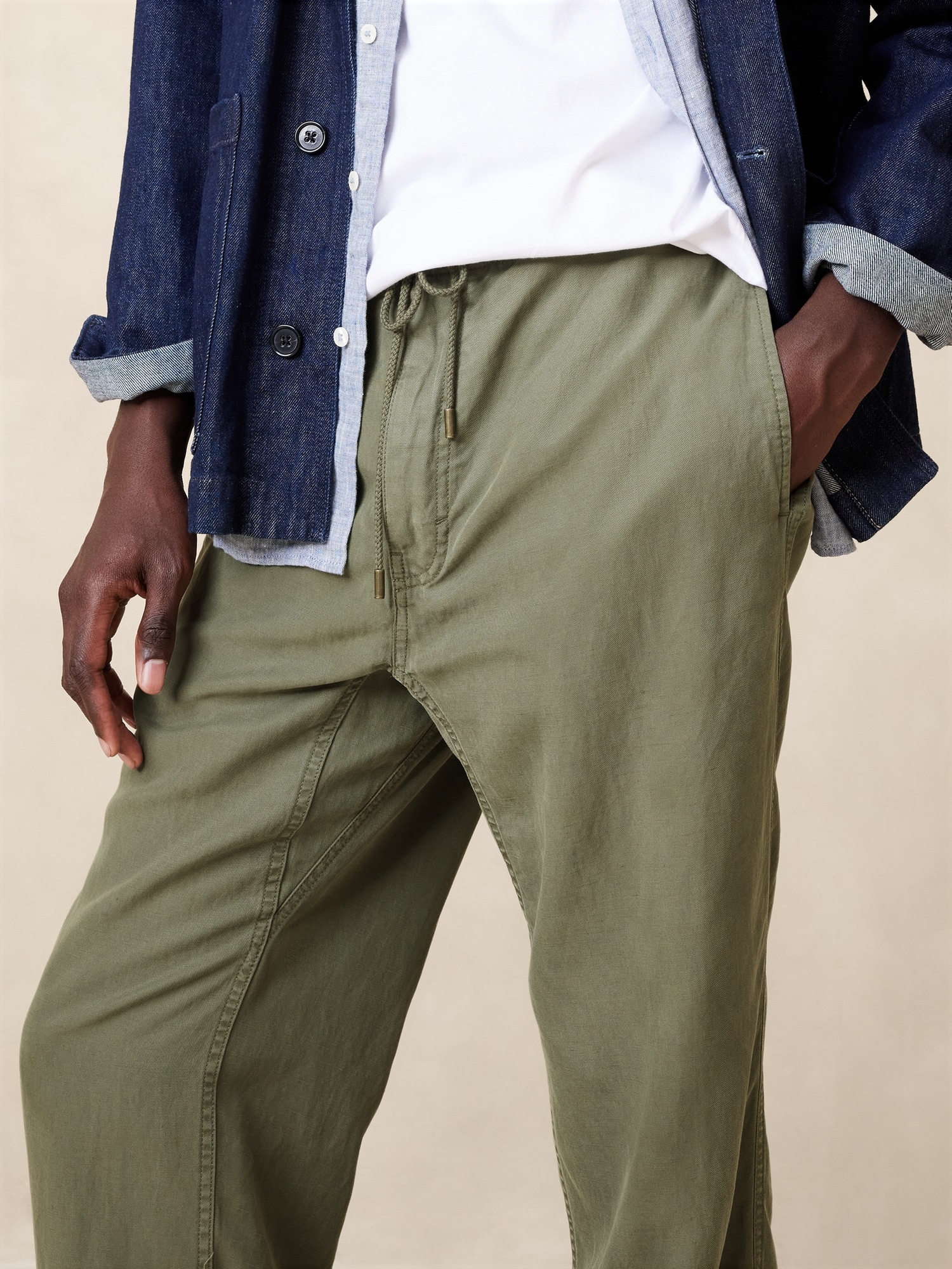 Pantalon à taille extensible en lin et Tencel™