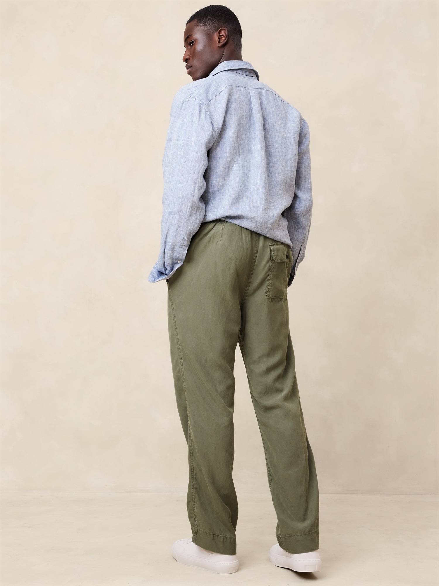 Pantalon à taille extensible en lin et Tencel™