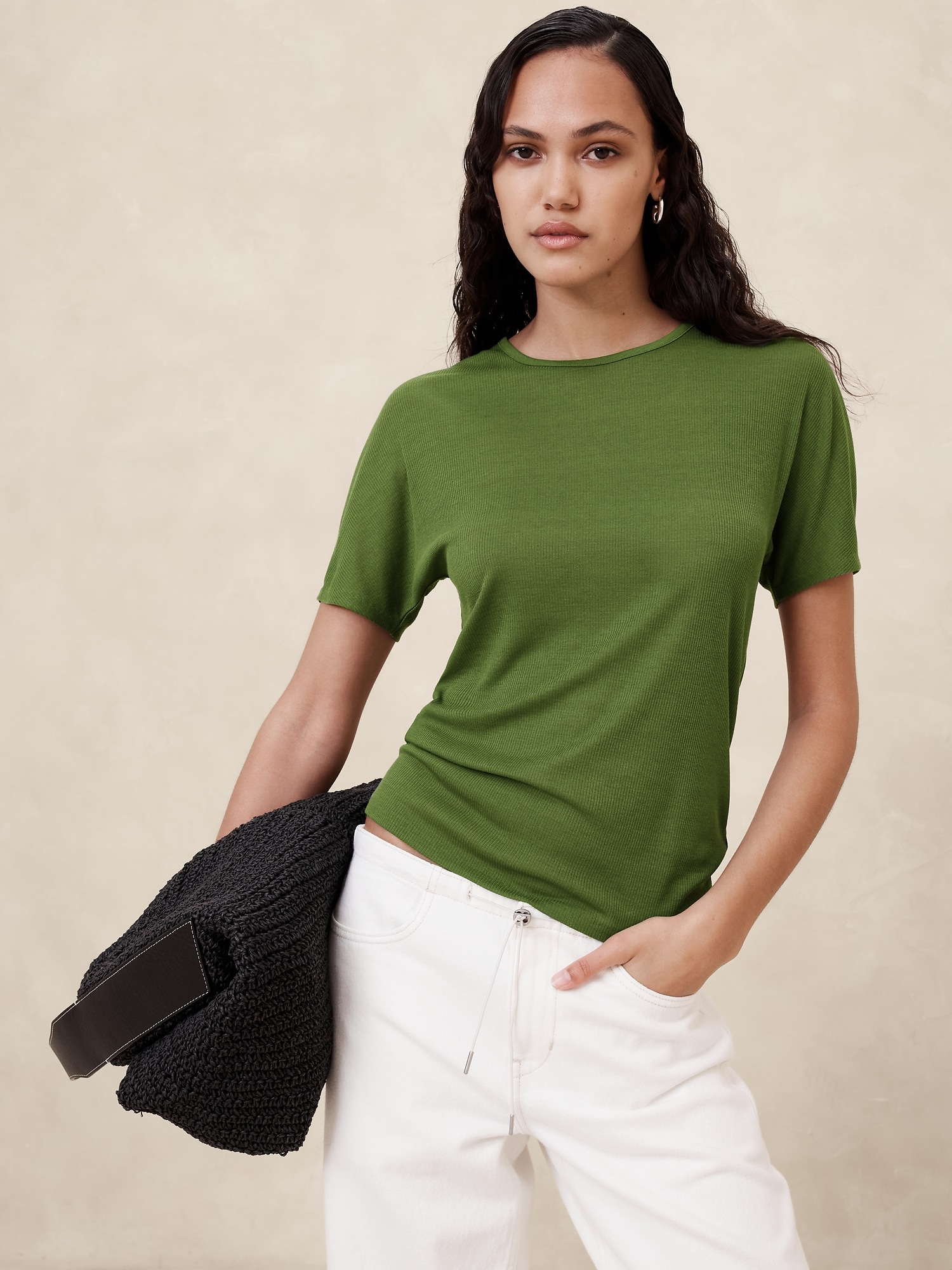 Sheer Ribbed Crew-Neck T-Shirt