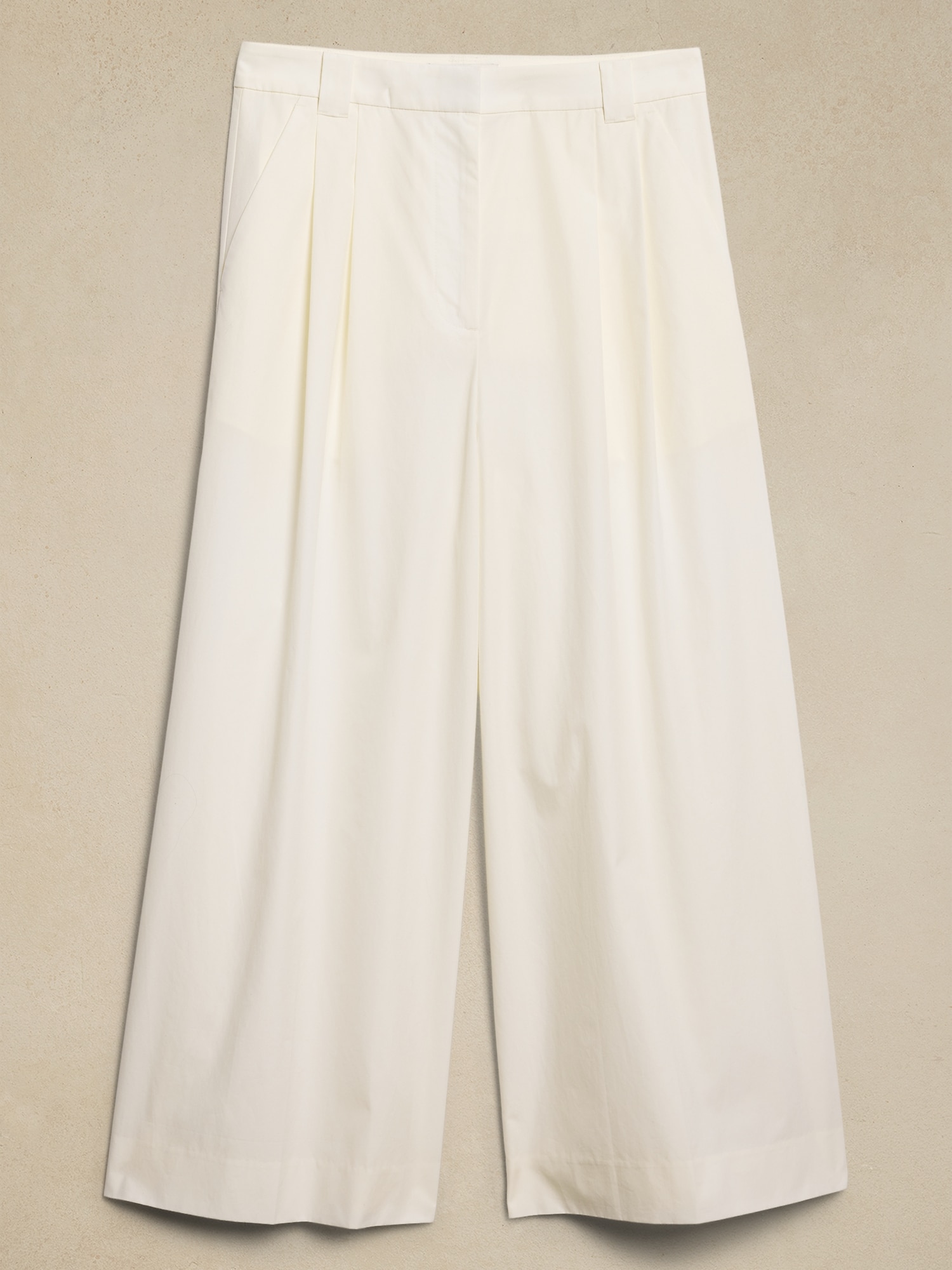 Pleated Wide-Leg Crop Poplin Pant