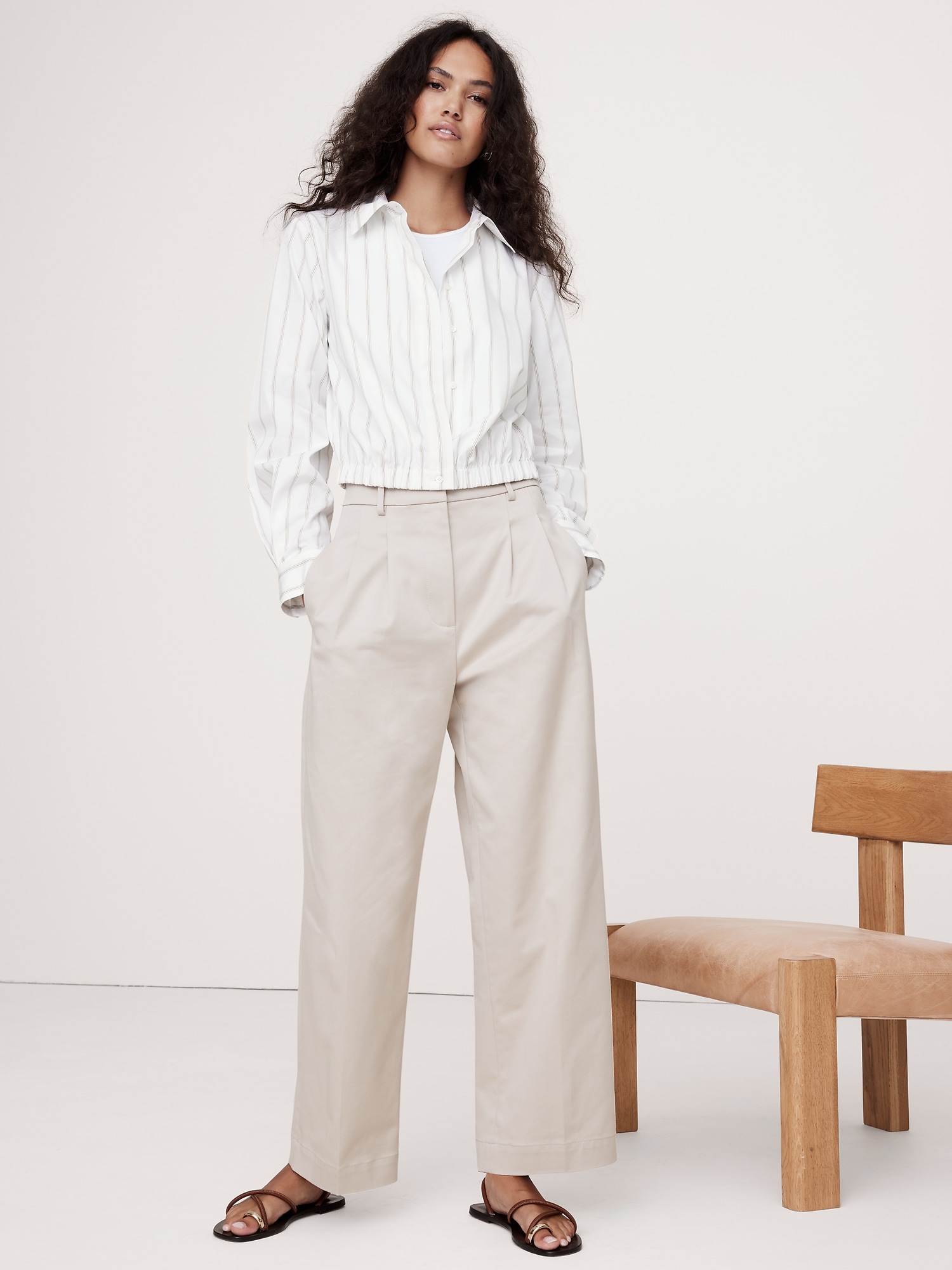 Poplin Cinched-Hem Cropped Shirt