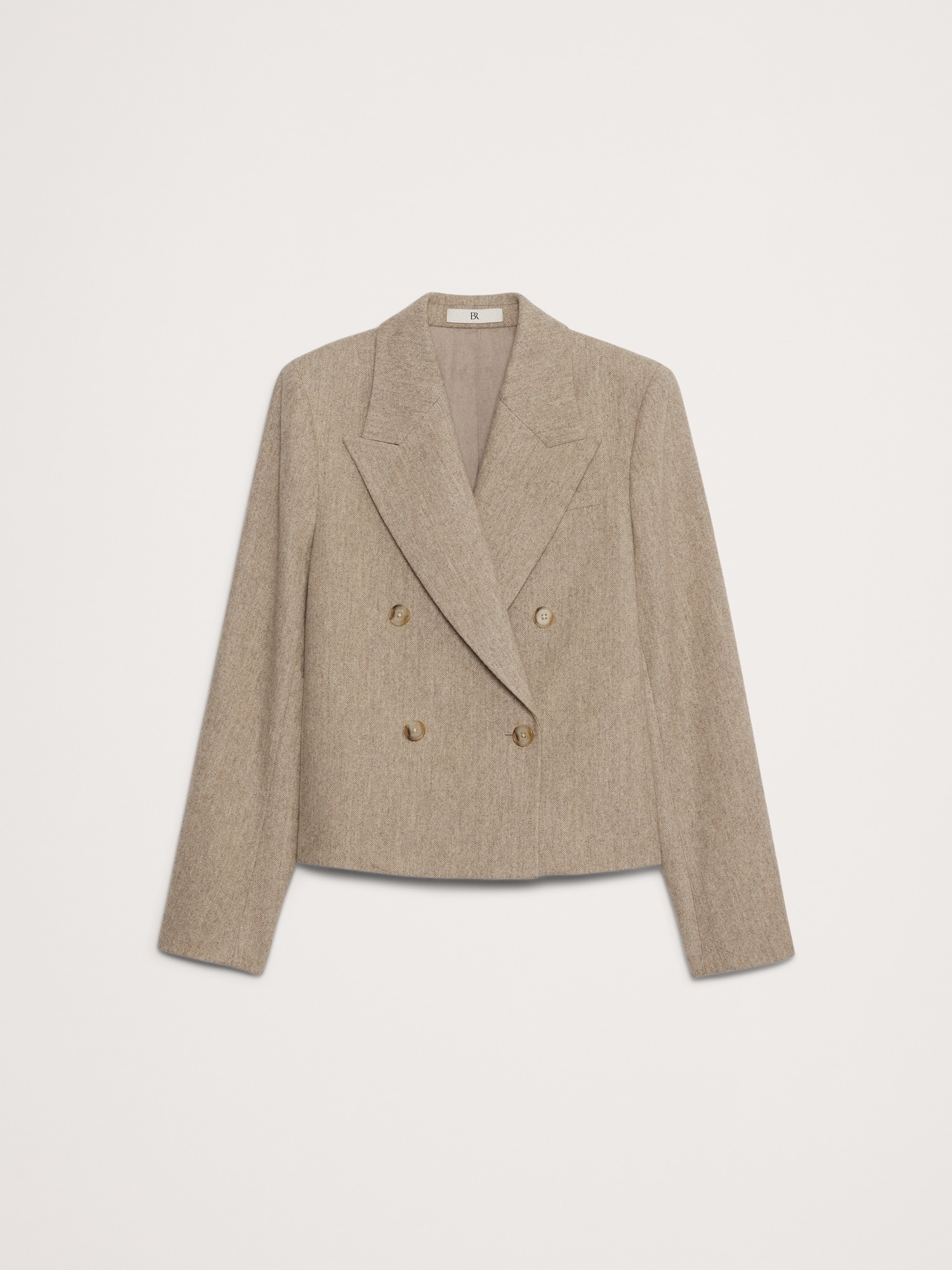 Herringbone Wool Flannel Crop Blazer