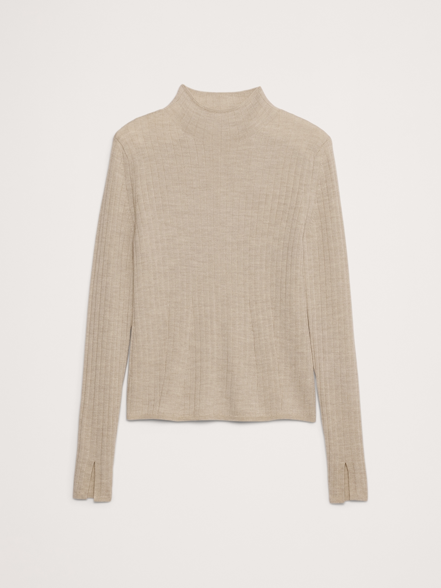 Ribbed Merino Mock-Neck Sweater