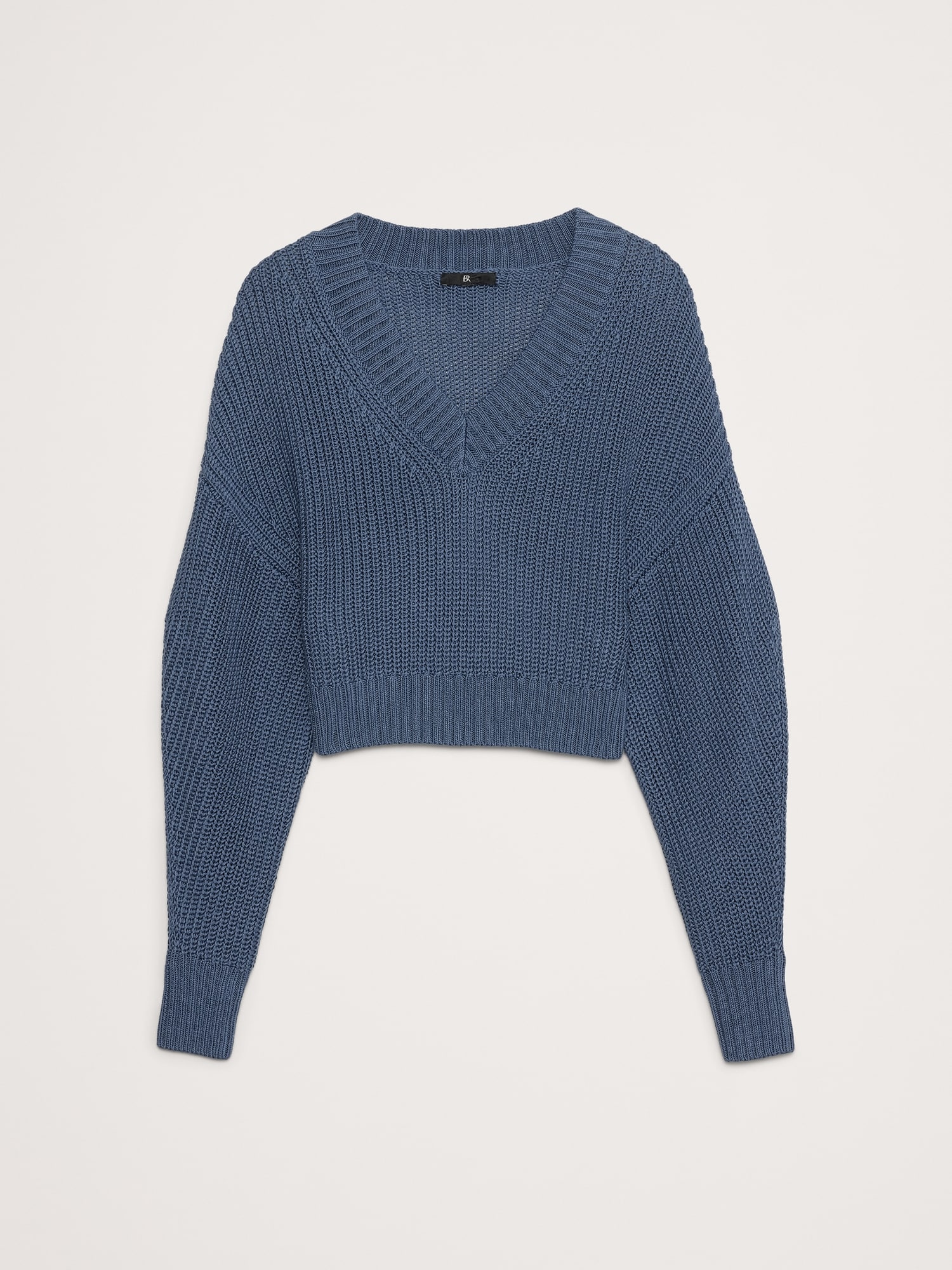 Oversized Cropped V-Neck Cotton Sweater