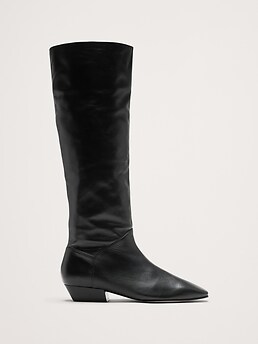 【PORTERNA】Natia leather long boots SERENAAA Black Leather Knee High Boots | Women's Designer