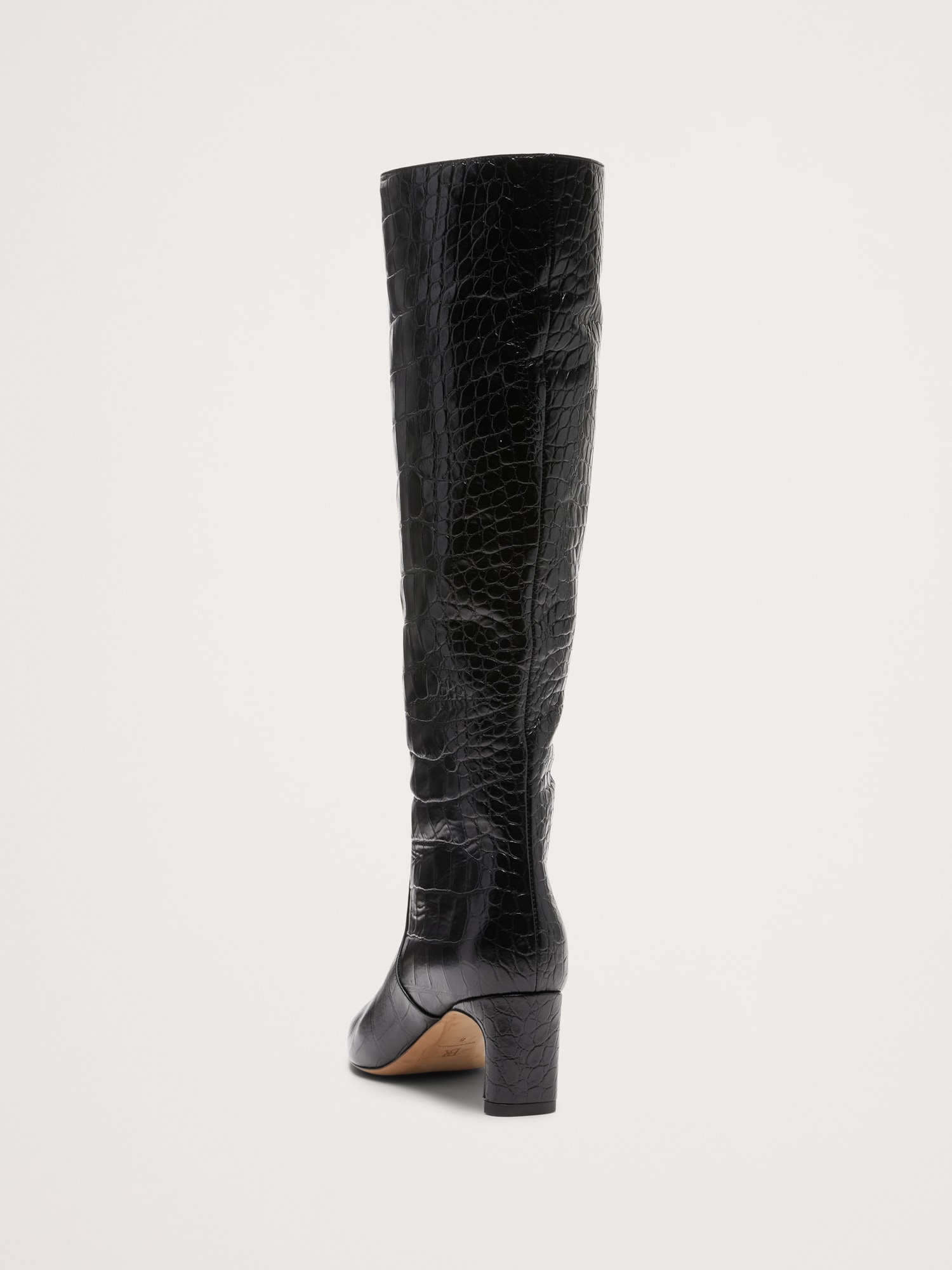 Italian Embossed Leather Mid-Heel Boot