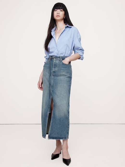 【BAON】Copen cutting denim long skirt Denim Maxi Skirt | Banana Republic