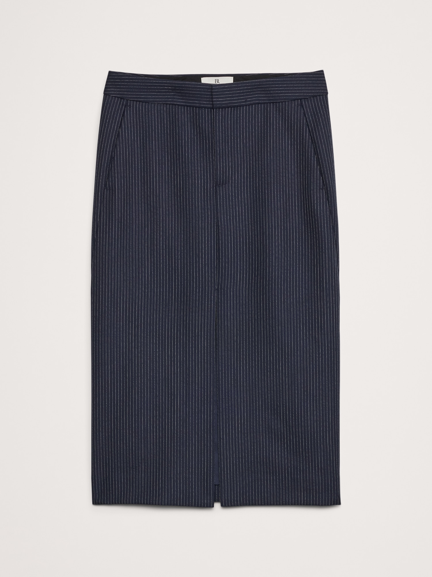 Pinstripe Italian Wool Midi Skirt