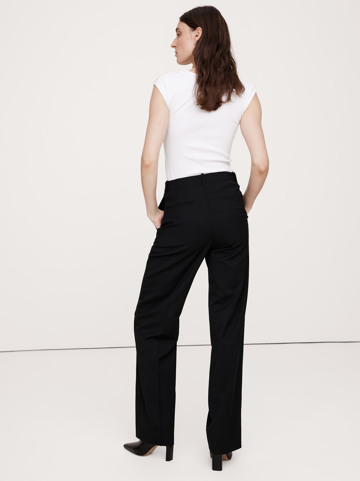 Pantalon droit moderne à taille haute en laine italienne Siena