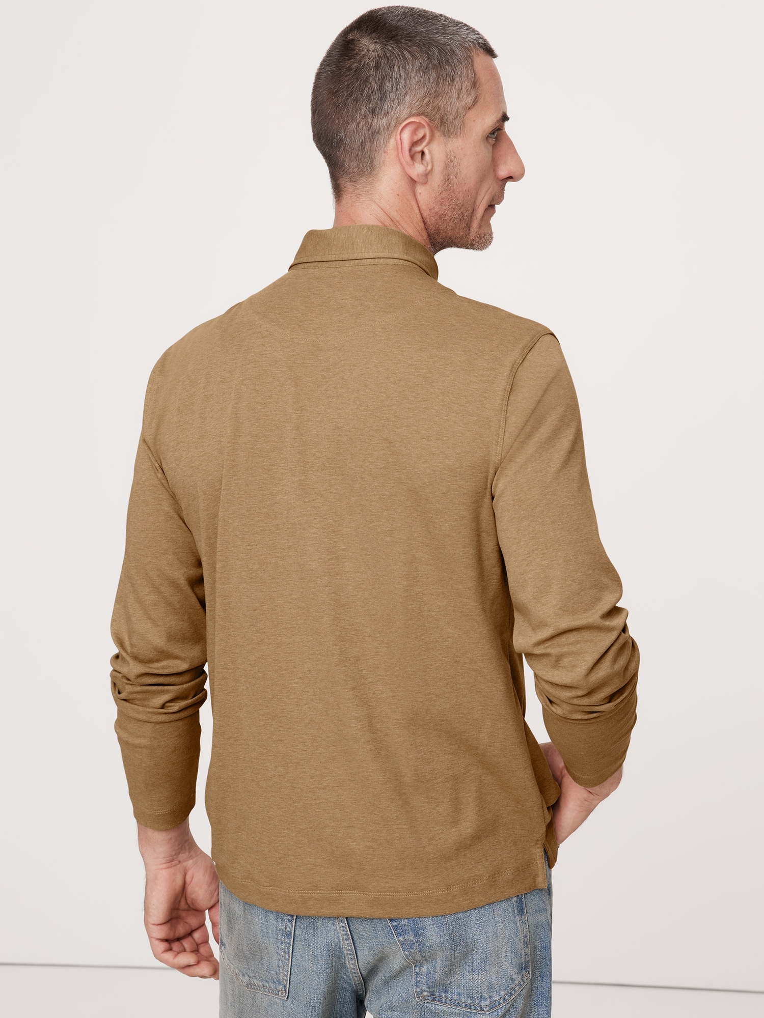 Luxury-Touch Long-Sleeve Polo