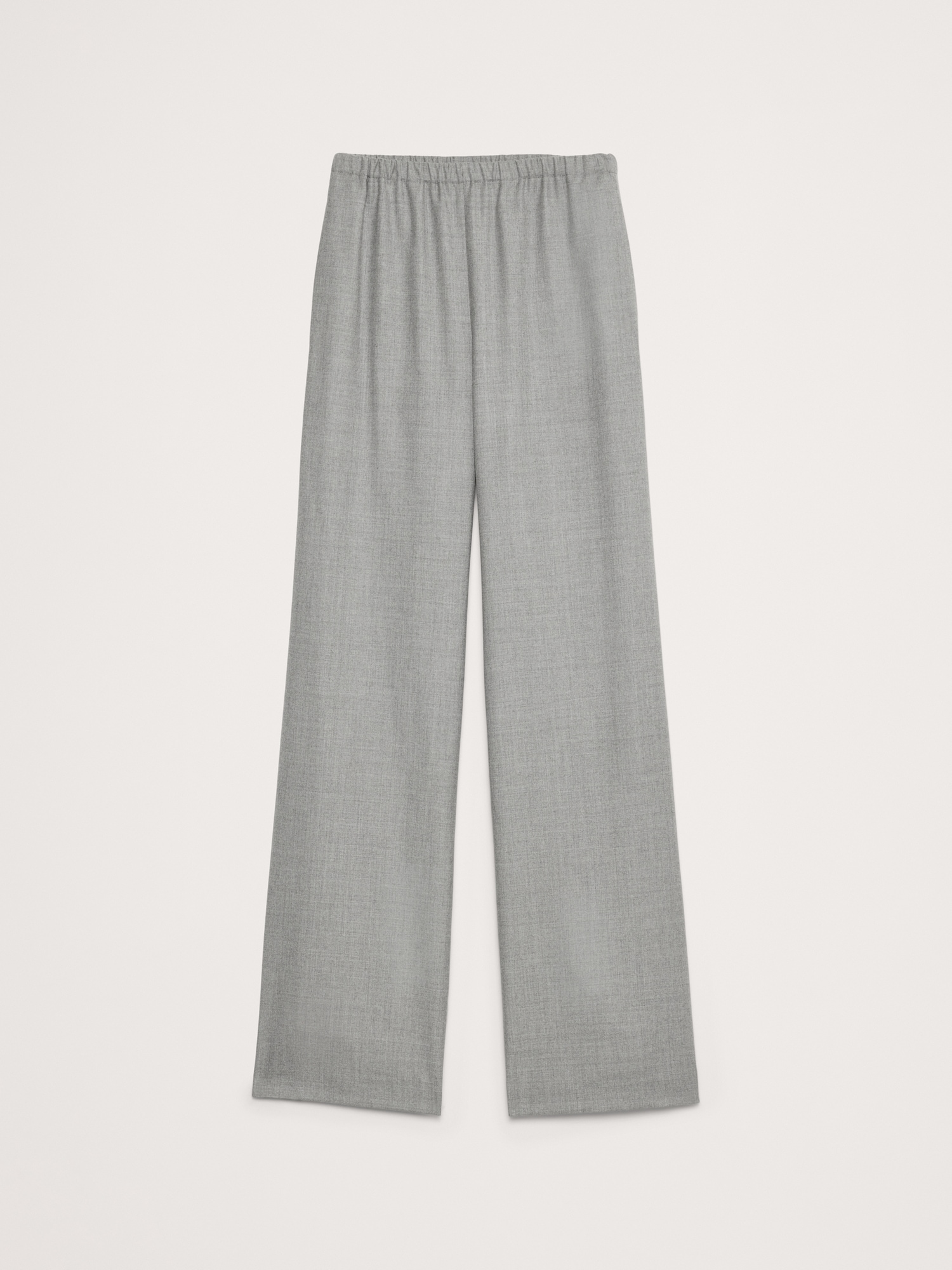 Pull-On Wide-Leg Lightweight Wool Flannel Pant