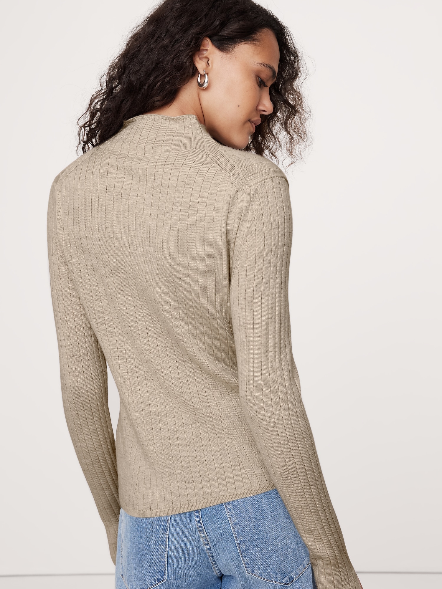 Ribbed Merino Mock-Neck Sweater