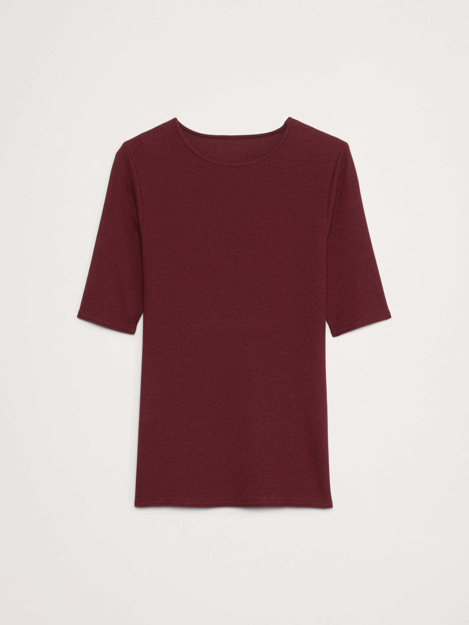 Ribbed Elbow-Sleeve T-Shirt