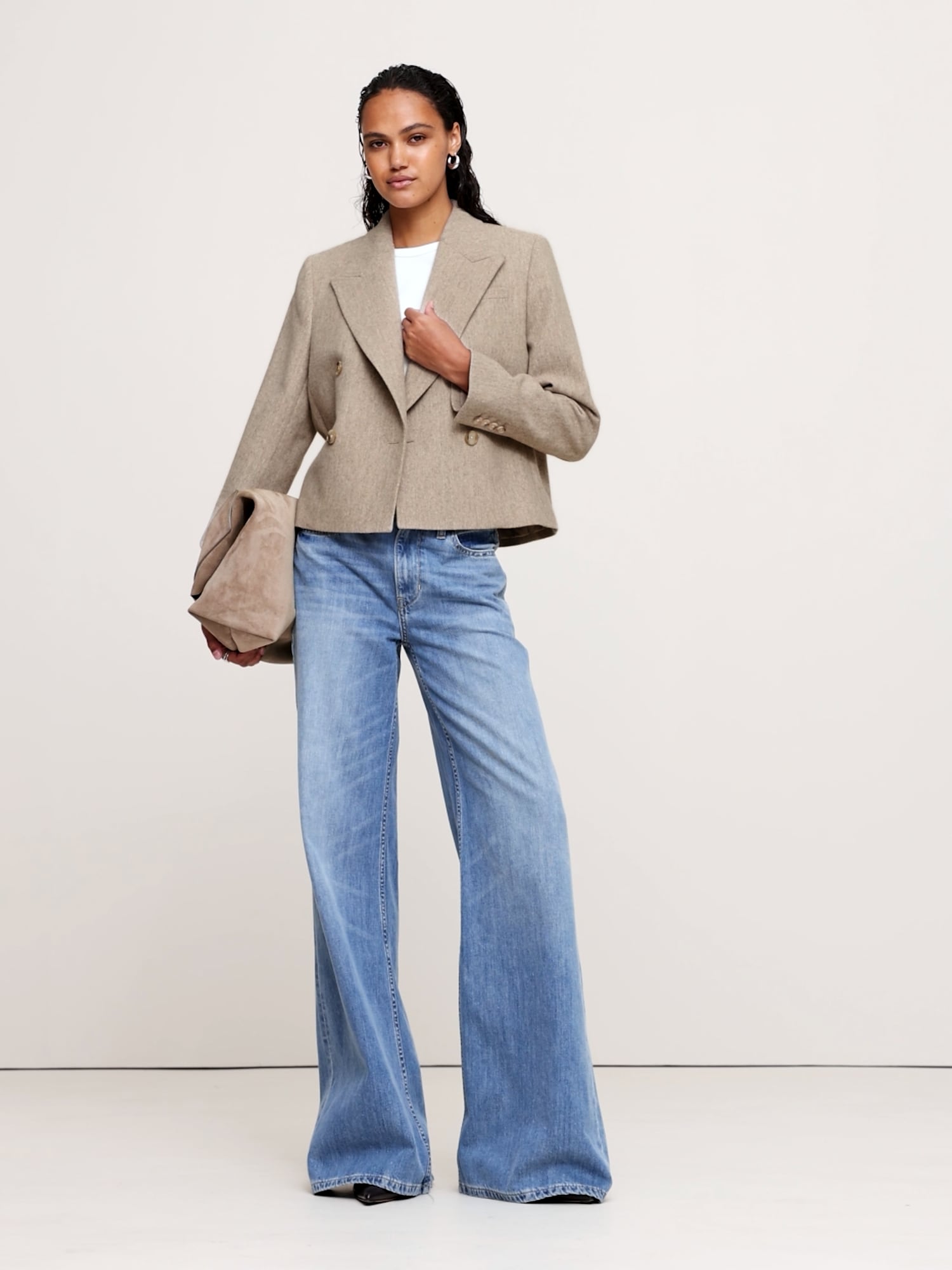 Image number 2 showing, Herringbone Wool Flannel Crop Blazer